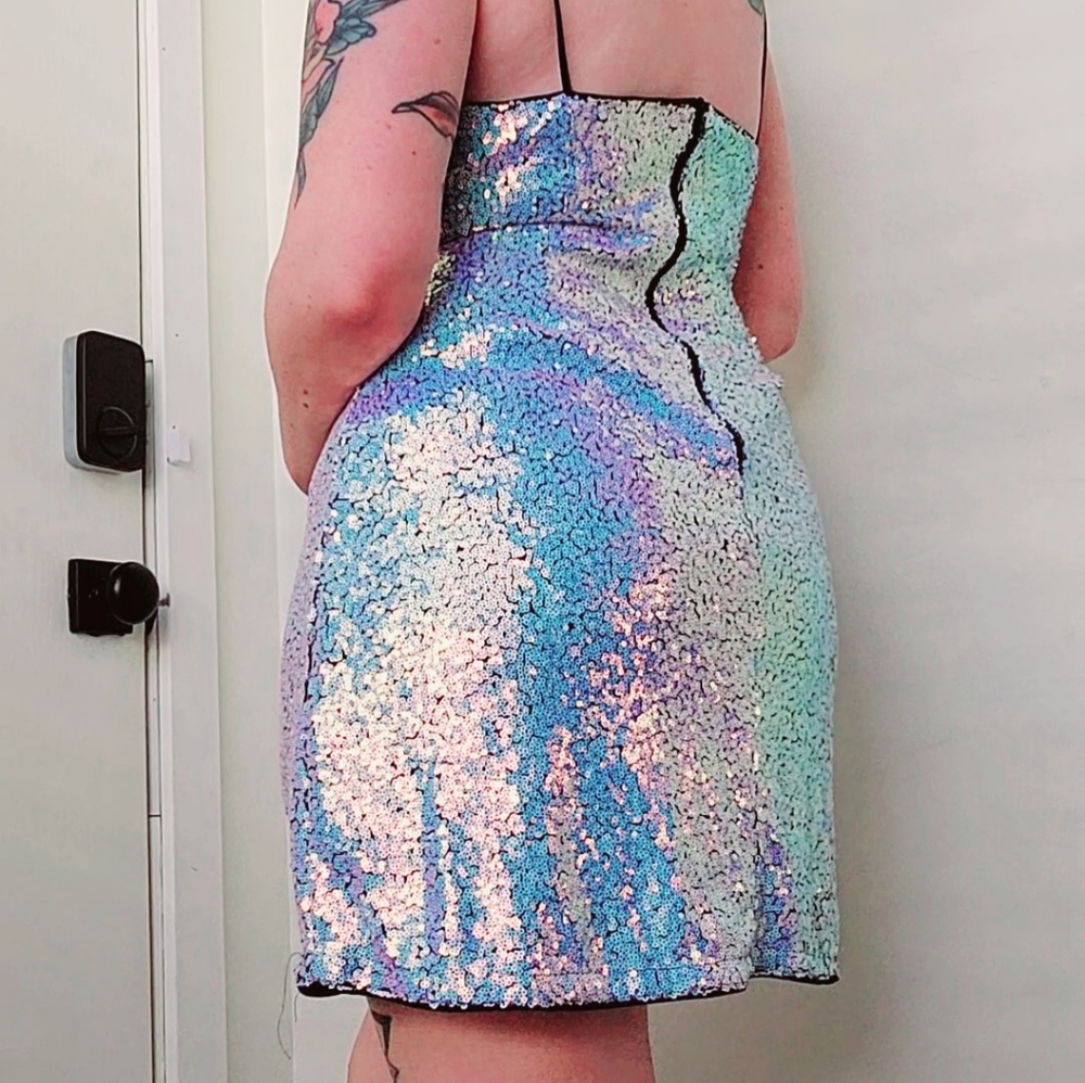 Iridescent sequin mini party dress